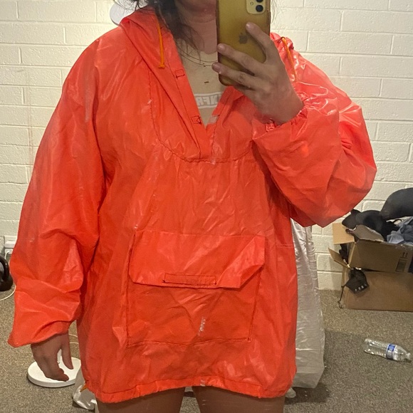 Handmade Windbreaker Jacket with Patches Neon Orange Pullover Pocket Hoodie - Picture 5 of 16